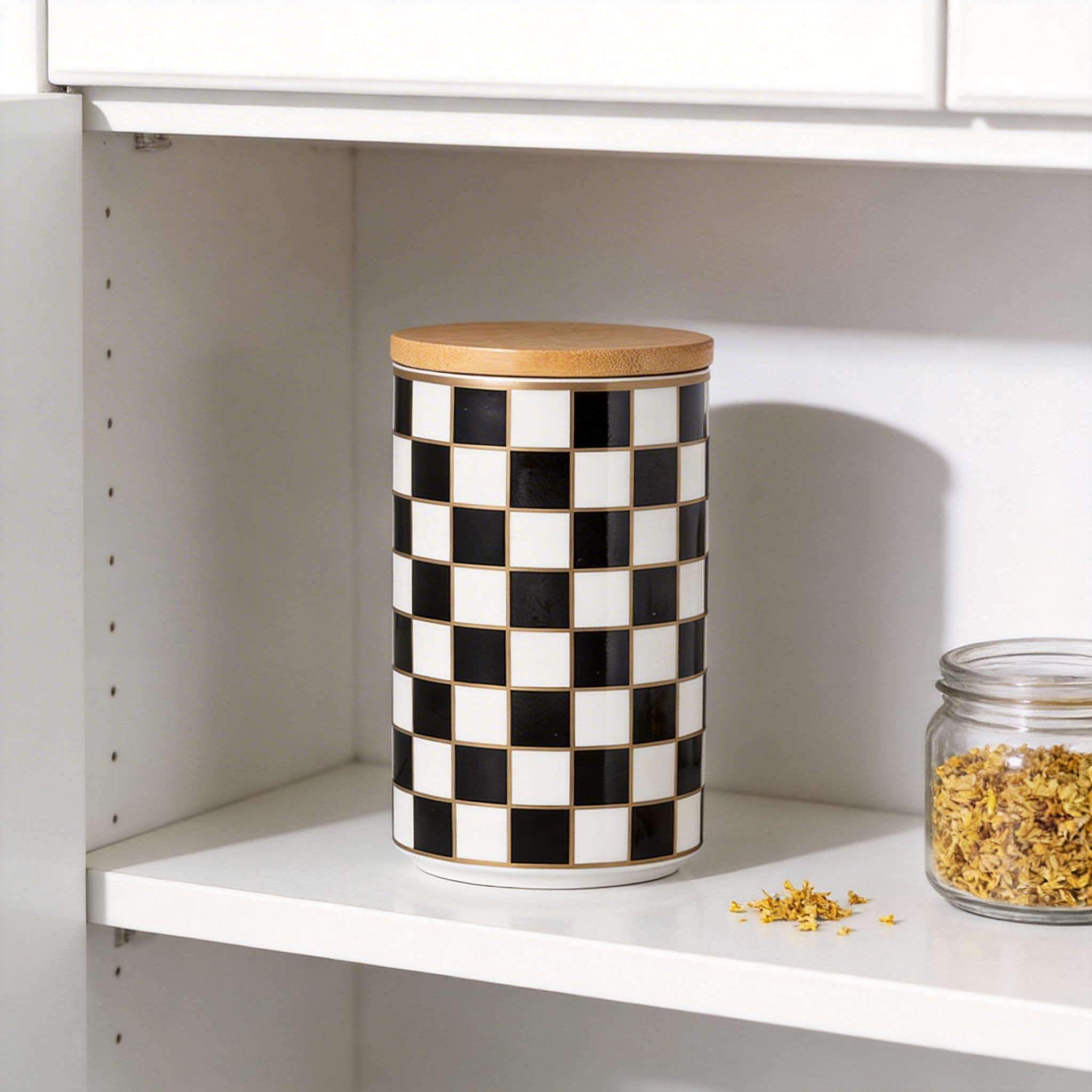 Kitchen Countertop Ceramic Checkered Canisters,Black And White Food Storage Containers With Lid,Airtight Kitchen Canisters for Flour, Sugar, Coffee, Tea, and Dry Goods (Black, Large) | Amazon (US)