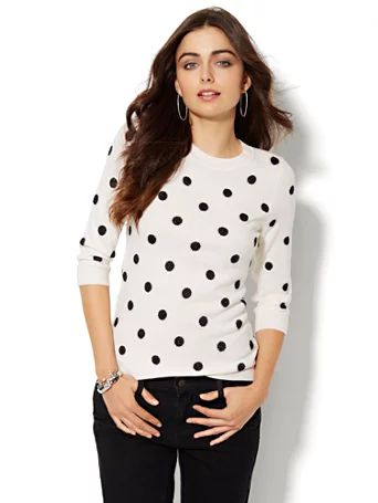 Luxe Waverly Crewneck Sweater - Shimmer Polka Dot | New York & Company