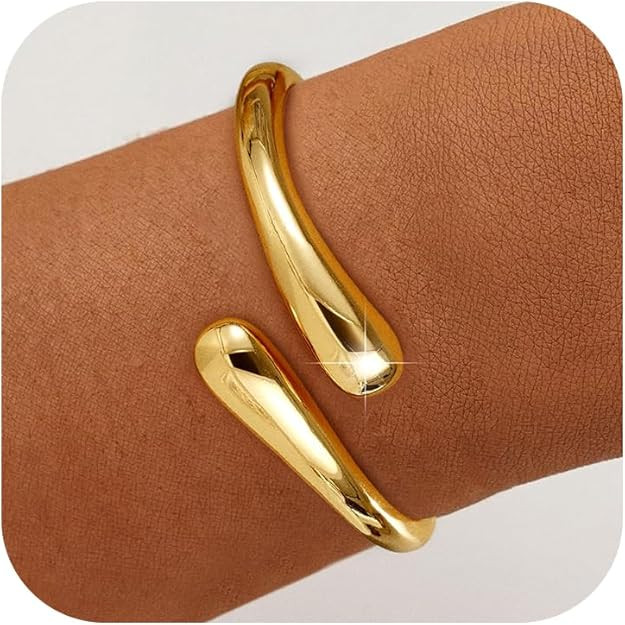 Gold Bracelets for Women Trendy - 14K Gold Plated Bangle Bracelet Chunky Adjustable Twist Cuff Go... | Amazon (US)