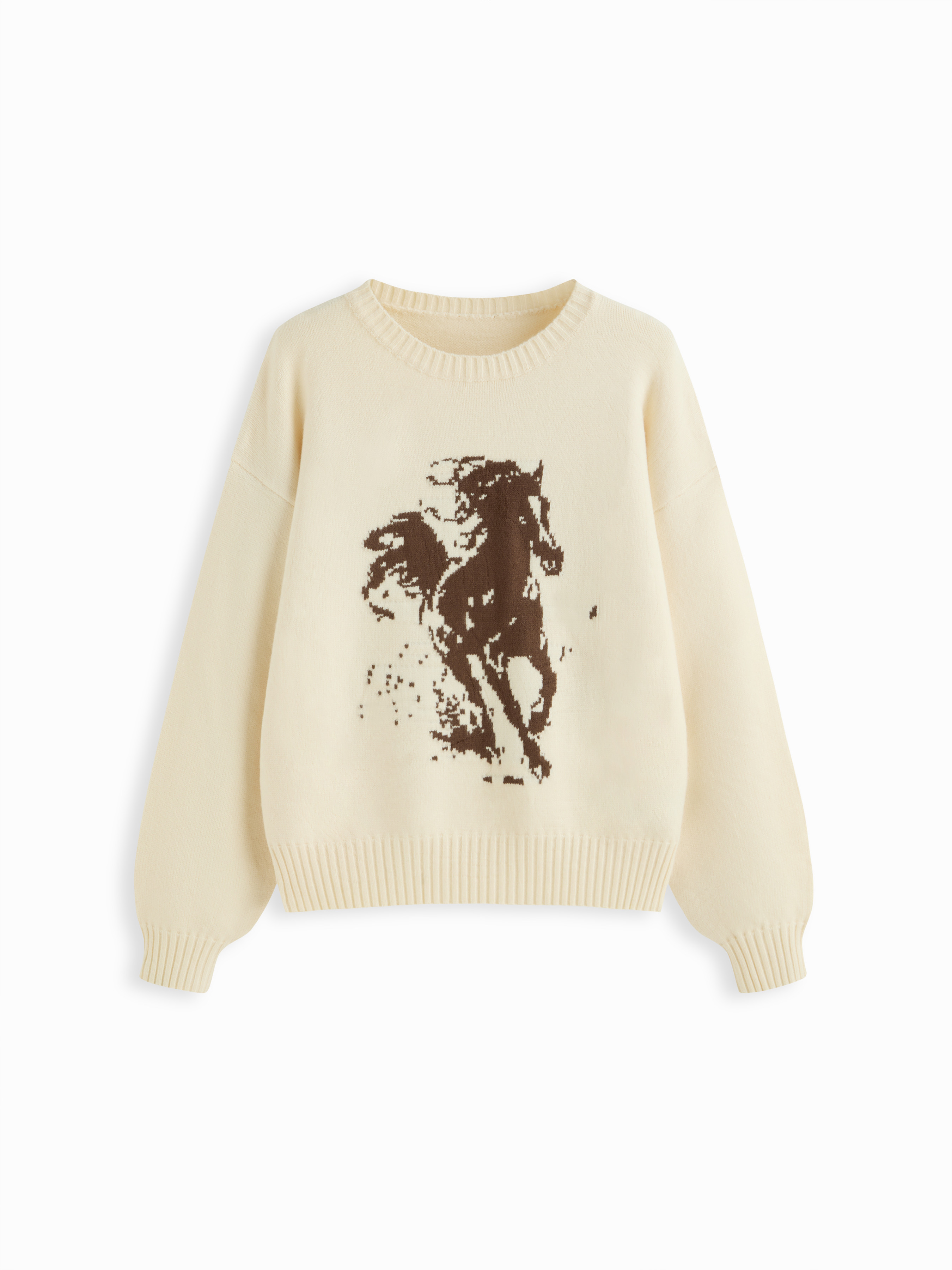 Knit Fabric Oversized Horse Graphic Knit Long Sleeve Top For Daily Casual Home | Cider