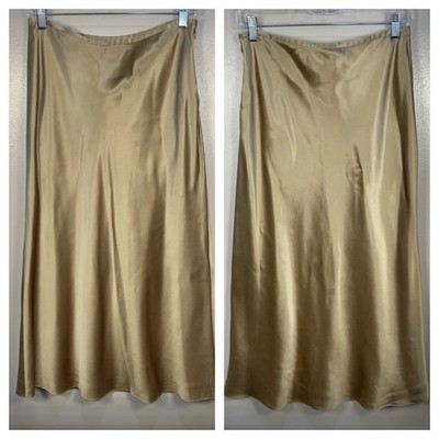 Lauren Ralph Lauren Women's Vintage Gold 100% Silk Midi Skirt 4 Side Zipper | eBay US