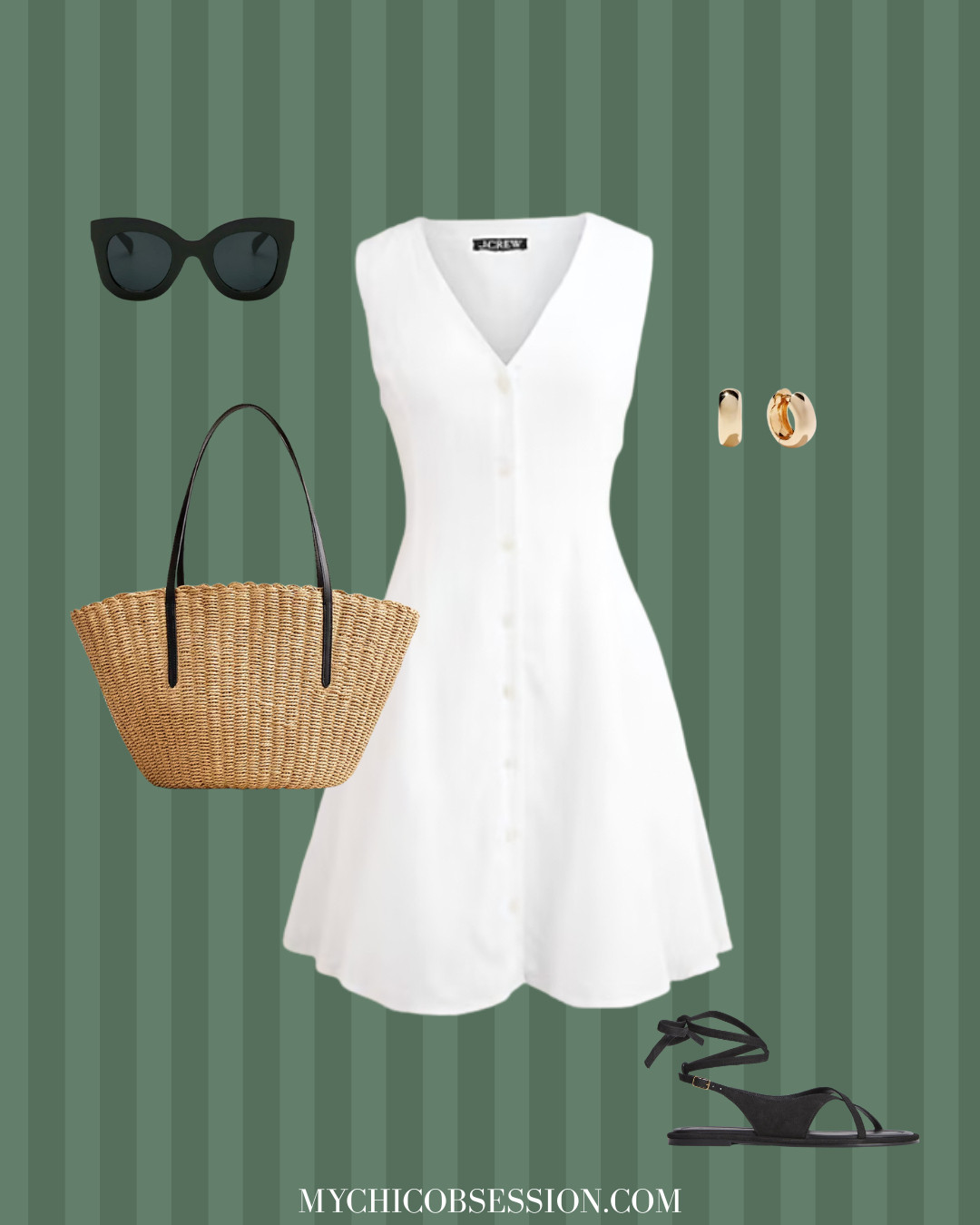 Dressing for the August heat this weekend at the farmer's market? Try wearing a white linen dress paired with strappy sandals, a straw bag from J.Crew, gold hoop earrings, and classic black sunglasses. 

 #LTKSeasonal #LTKStyleTip #LTKShoeCrush