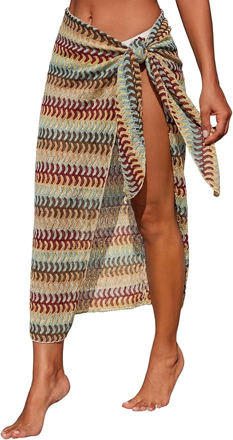 ZAFUL Swimsuit Coverup for Women Crochet Beach Cover ups Sarong Wraps Tie Side Bathing Suit Cover... | Amazon (US)