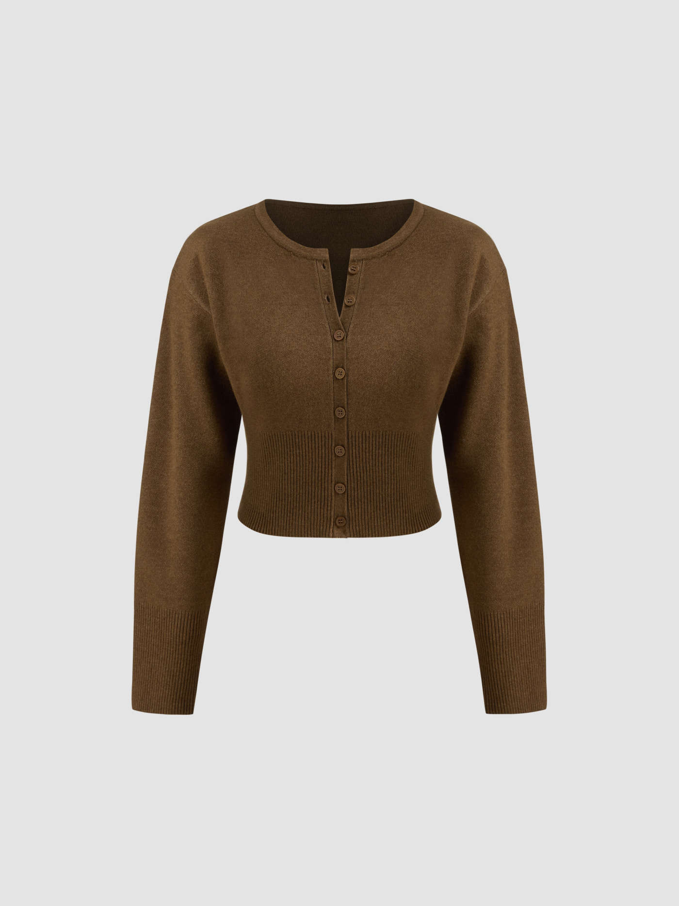 Knitted Round Neckline Solid Button Cardigan | Cider