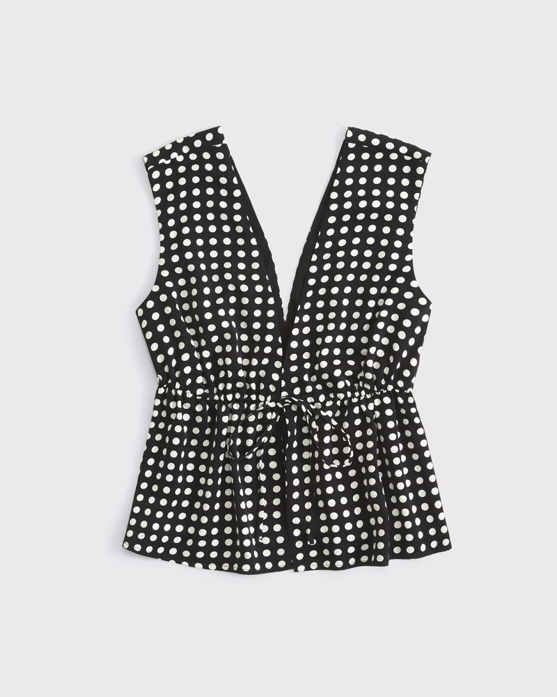 Abercrombie & Fitch Women's Plunge Tie-Front Top in Black Dot - Size M | Abercrombie & Fitch (US)