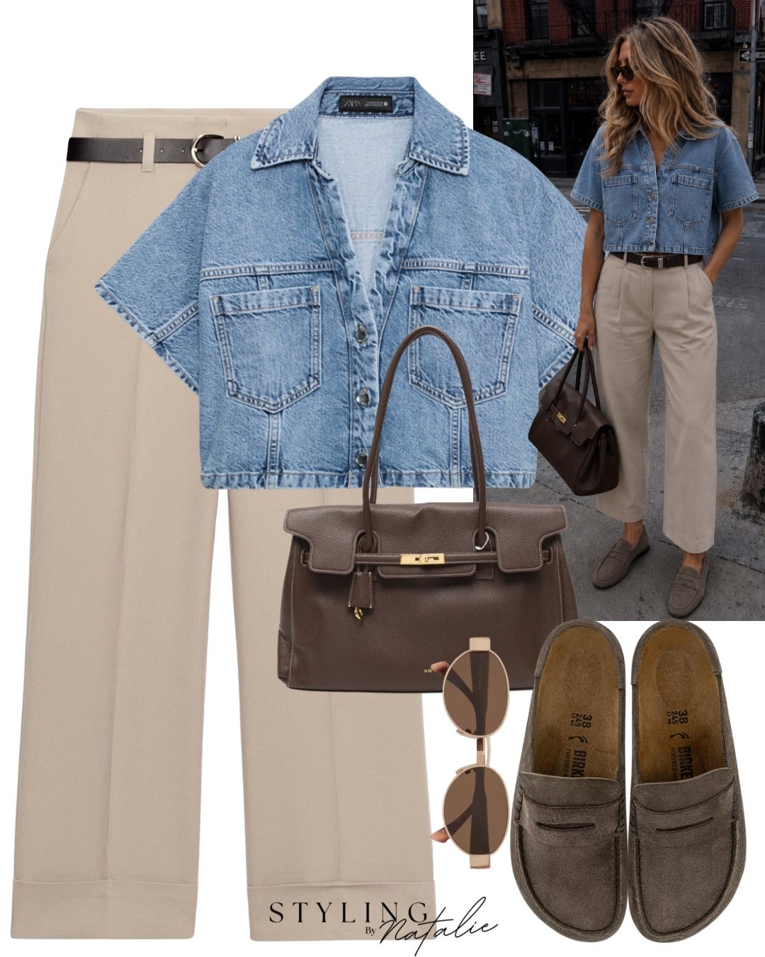 Cropped denim shirt, belted tailored trousers, suede Birkenstock slip on  loafers, brown bag and Celine sunglasses. 
Casual chic, elevated casual, smart casual, fall, autumn, late summer, transitional style.

#LTKuk #LTKautumn #LTKeurope