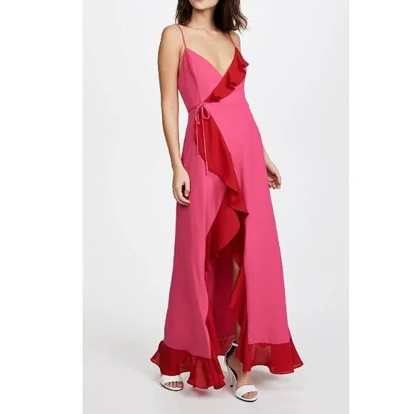 Fame & Partners Dress Women US 4 Pink Red Wrap Maxi Dress Small | Poshmark