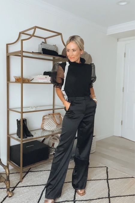 Holiday glam, satin pants (size down, I’m in xxs)
Statement top, I also sized down to xxs
I am 5’2” and need a platform heal with these pants!
Use code covet10 to save

#LTKunder100 #LTKsalealert #LTKstyletip