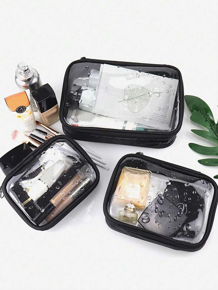 1pc/3pcs Transparent Cosmetic Bag Storage Bag, Waterproof Pvc Large-Capacity Cosmetic Bag Wash Ba... | SHEIN
