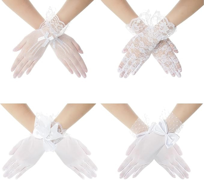Fumwase 4 Pairs Ladies Lace Gloves Elegant Short Gloves Tea Party Gloves Mesh Gloves for Party Ha... | Amazon (CA)
