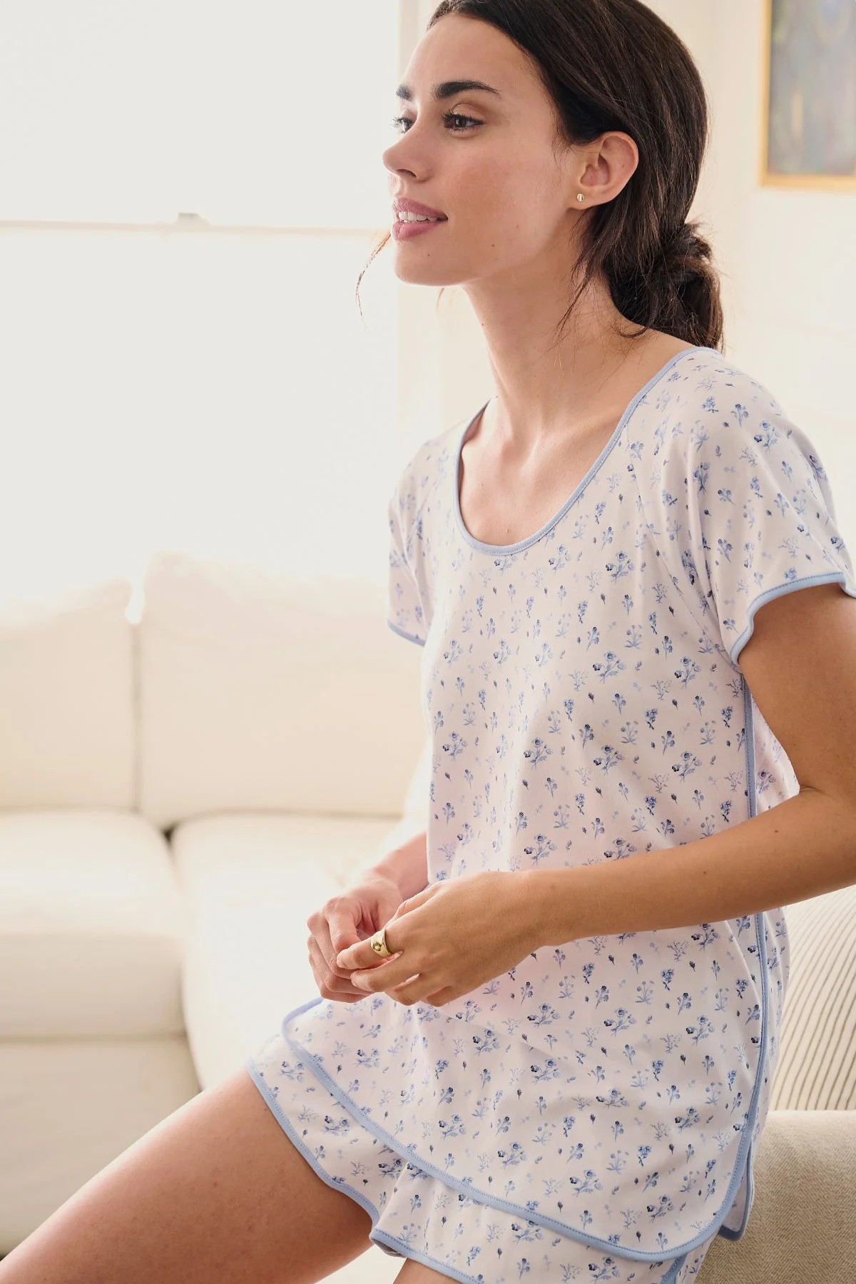 Pima Crew Wide Leg Pajama Set in Aloe Stripe | Lake Pajamas