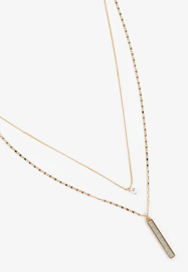 Gold Crystal And Bar Pendant Layered Necklace | Maurices