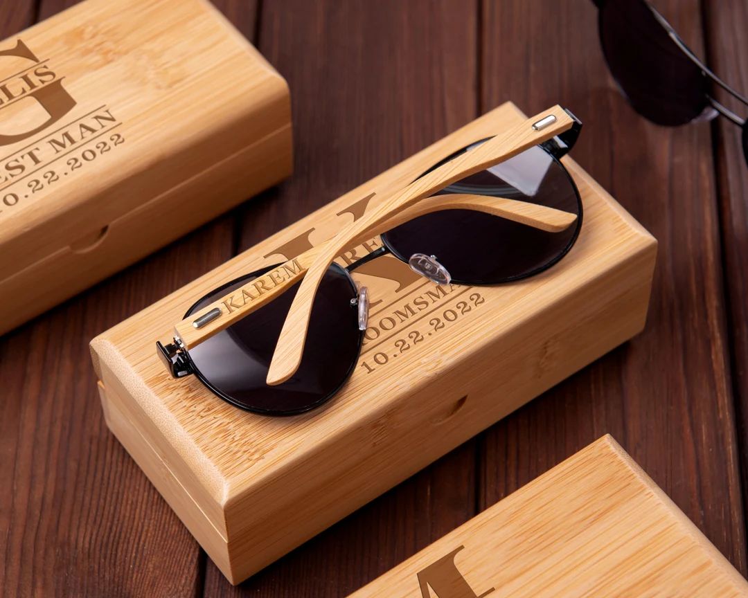 Personalized Groomsmen Gifts, Custom Mens Sunglasses with Wooden Box, Groomsman Gift, Groomsmen P... | Etsy (US)