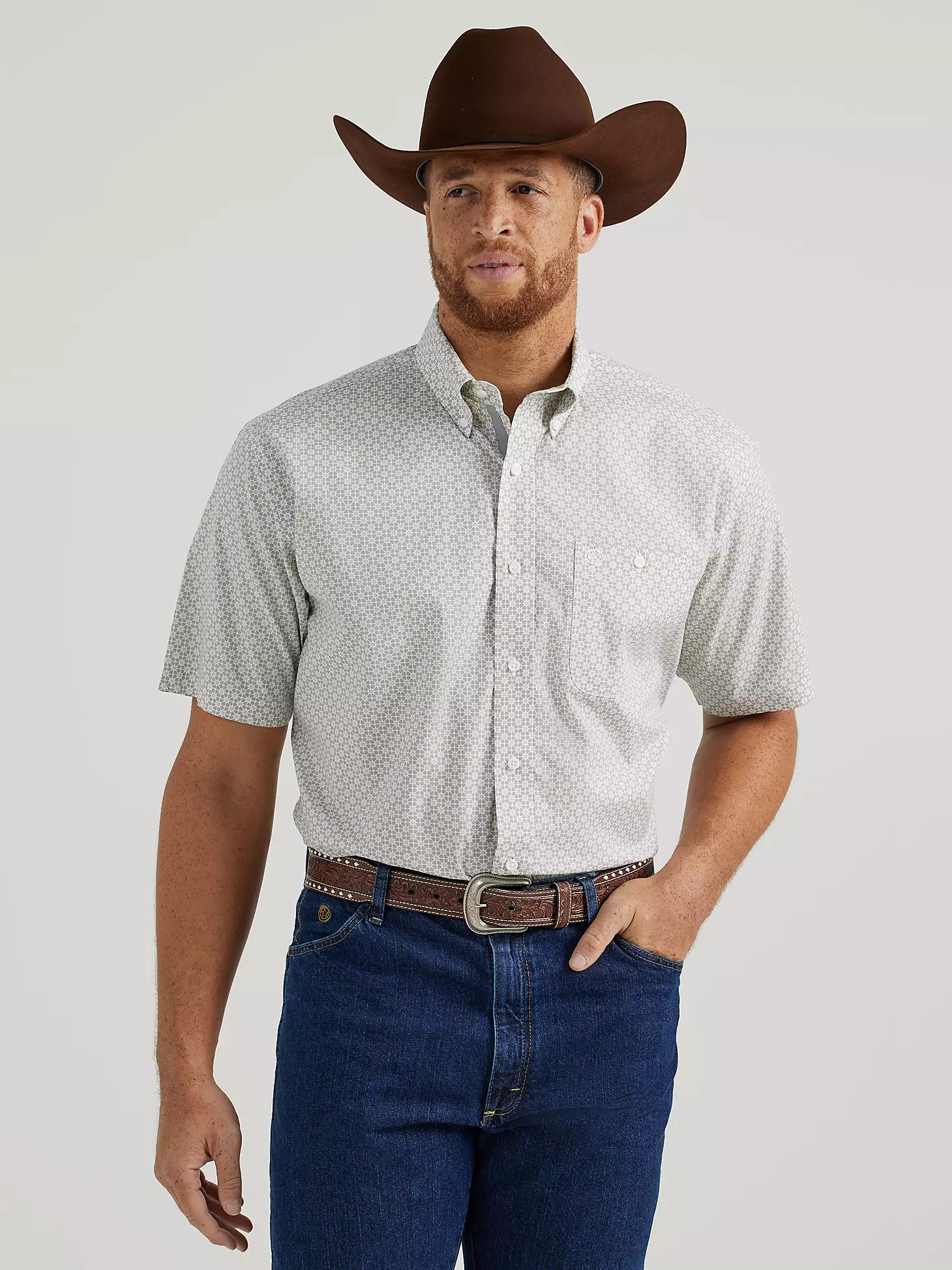 Men's George Strait Short Sleeve One Pocket Button Down Shirt in Kelly Bursts | Wrangler