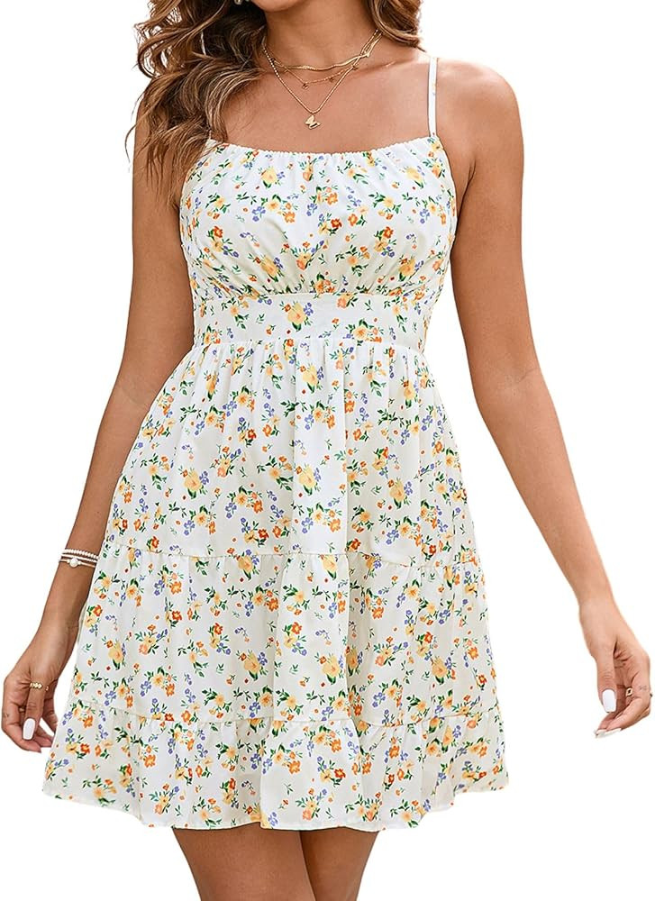 Homecoming Floral Mini Dress, Spaghetti Strap, Flowy Summer Dresses | Amazon (US)
