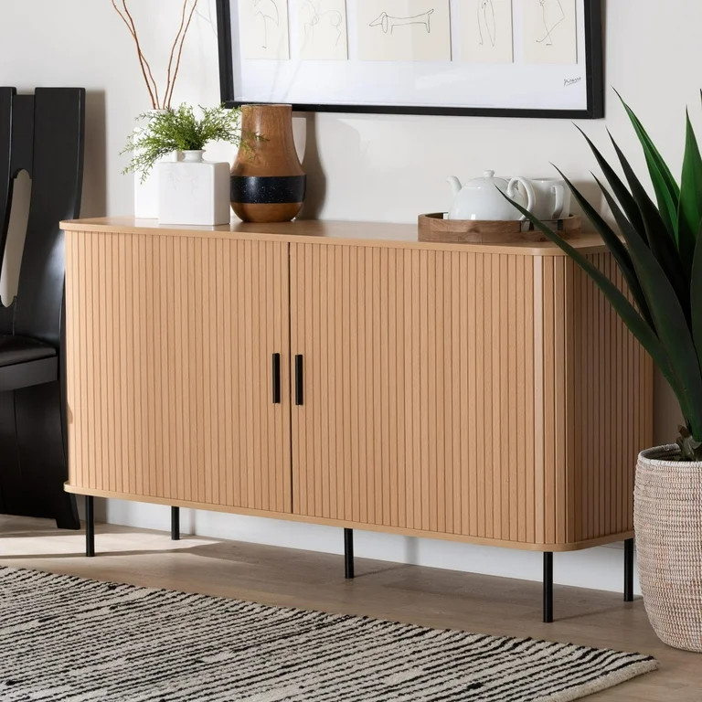 Baxton Studio Lucia Mid-Century Sideboard, 55", Light Oak | Walmart (US)