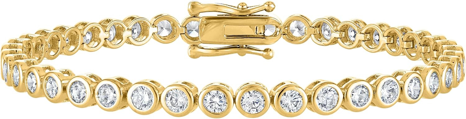 Tennis Bracelets for Women Plated 3mm Bezel Set CZ | Amazon (US)