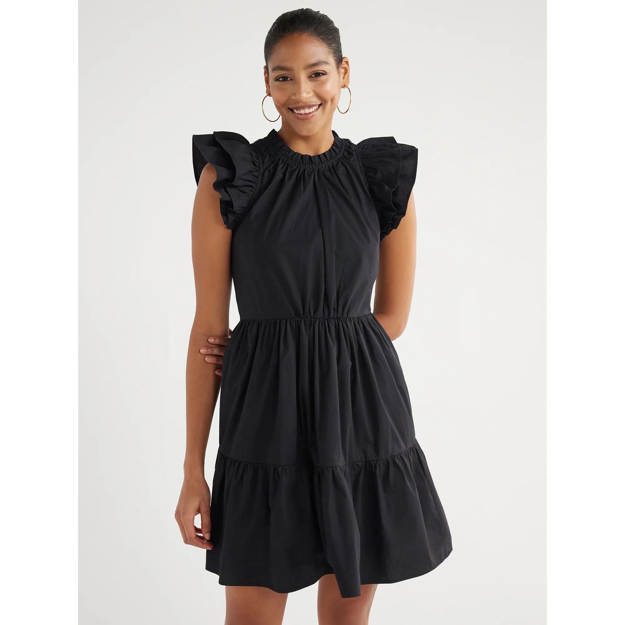 Scoop Women's Flutter Sleeve Swing Dress, Sizes XS-XXL - Walmart.com | Walmart (US)