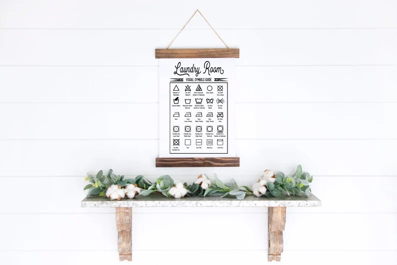 Laundry Symbols Guide Framed Hanging Canvas Sign, Laundry Chart, Wash Instructions, Farmhouse Wal... | Etsy (US)