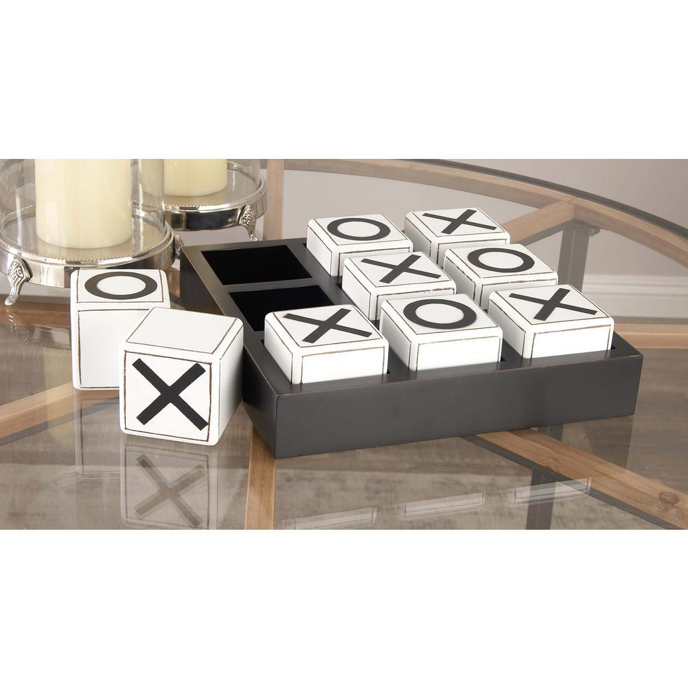 LITTON LANE 14 in. x 4 in. New Traditional Wood Tic Tac Toe Table Decor-56998 - The Home Depot | The Home Depot