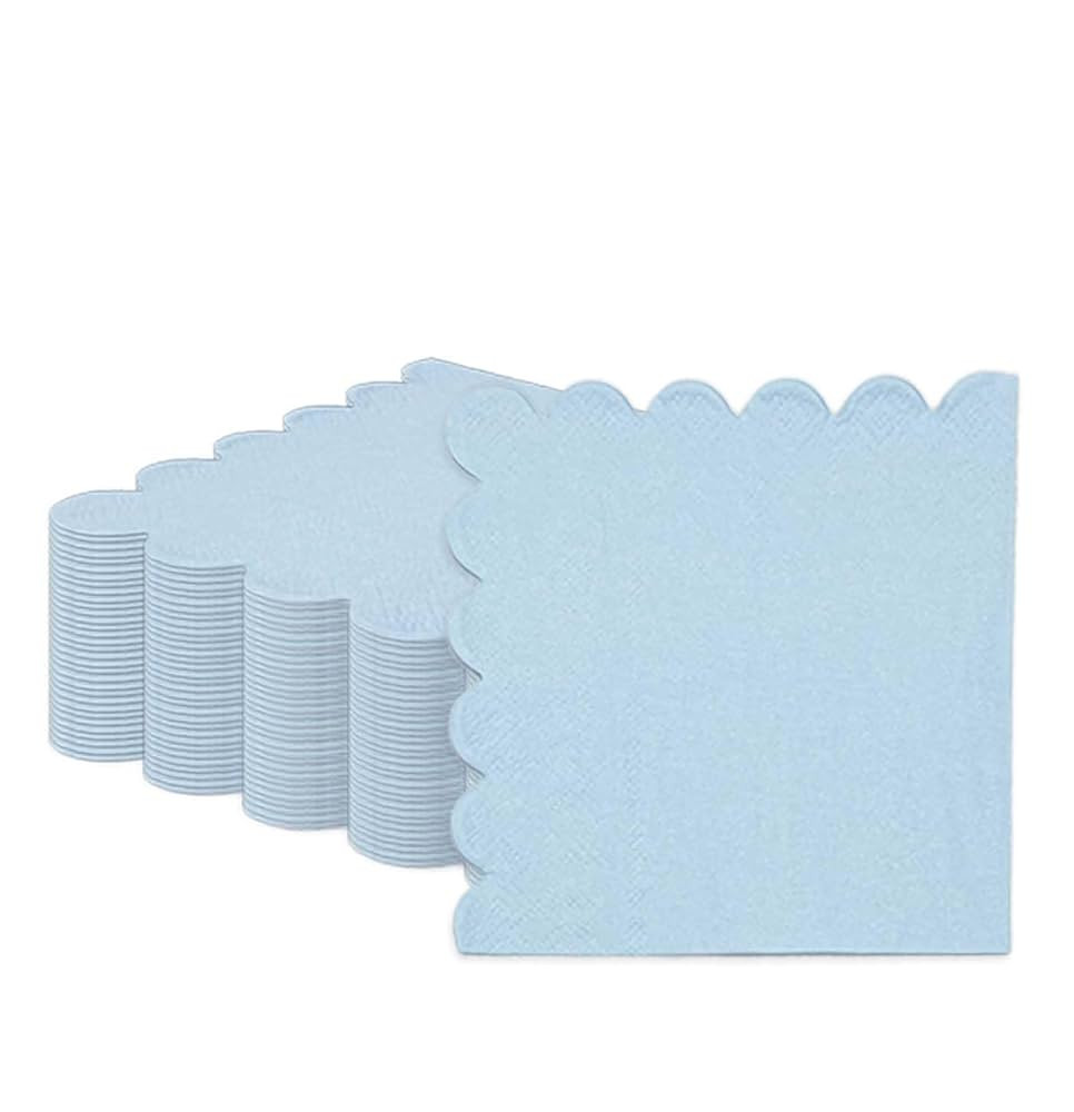 HEIPINIUYE 50 Pieces 2-ply Light Blue Napkin Disposable Scalloped Cocktail Napkins Beverage Napki... | Amazon (US)