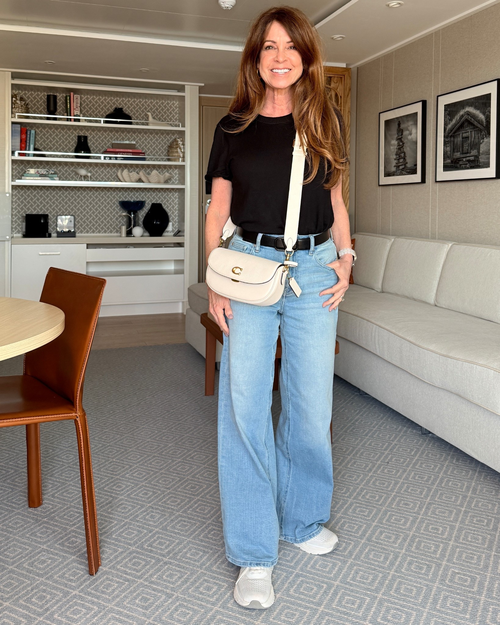 Casual outfit for a lunch and shopping. The best cotton cashmere tee, wide leg jeans and sneakers. Wearing size small top, 26 short jeans with 28” layers inseam. Perfect for petites!

#LTKPetite #LTKOver40 #LTKootd