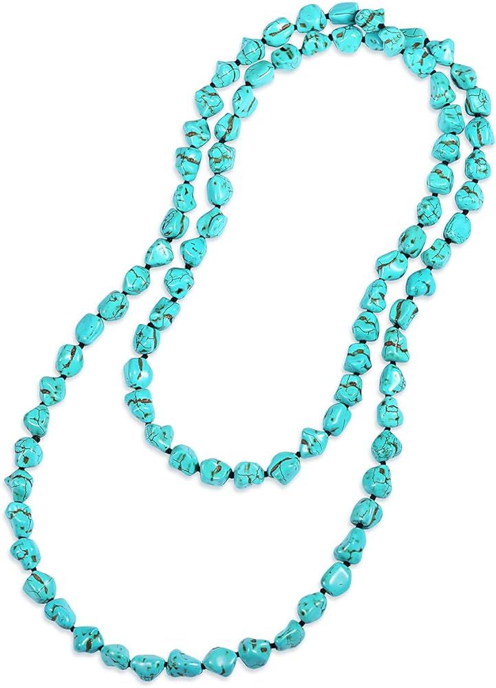 Aobei Pearl 8mm Round Natural Amazonite/Irregular Turquoise Long Beaded Necklace Wrap Bracelet Ha... | Amazon (US)