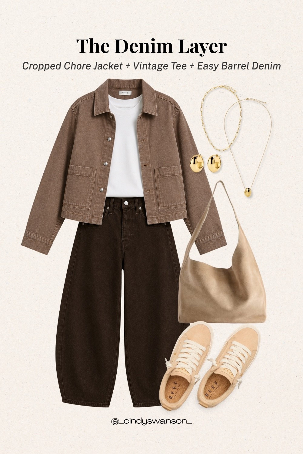 A great denim jacket can do so much heavy lifting in a wardrobe. I love this cropped chore-style jacket with a simple white tee, relaxed barrel-leg denim, neutral sneakers, and a soft suede bag—it’s an easy formula for polished everyday style, travel, and casual weekends.

💡 LTK MADE EASY
❤️ Heart = Support my posts!
🔖 Save = Get sale & restock alerts
📋 Lists = Keep favorites organized
📲 Share = Send lists and products to a friend. Hello, Christmas List!
💬 Comment = Ask me anything about what I’m wearing.:-)

#LTKootd #LTKOver40 #LTKTravel