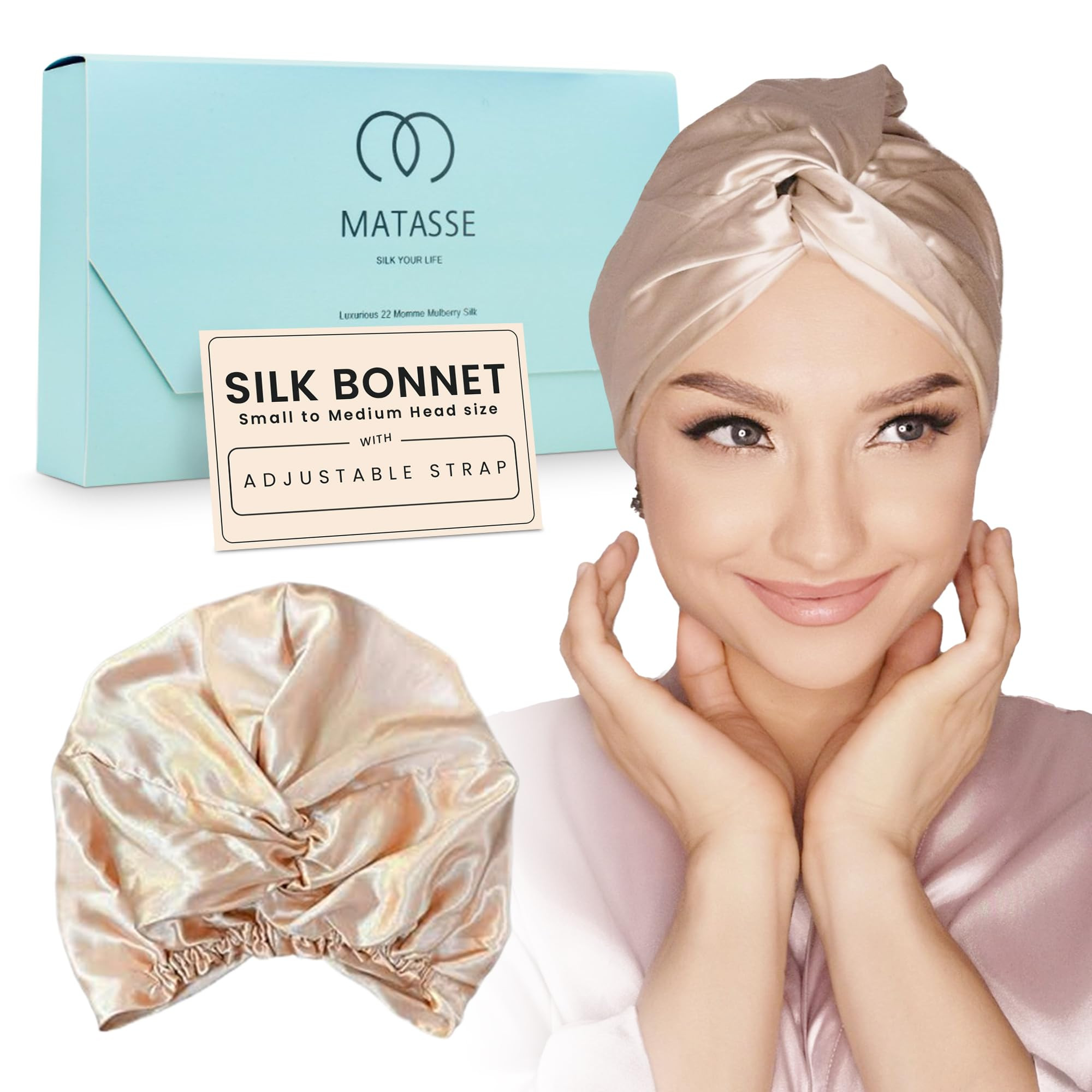 MATASSE Silk Bonnet for Sleeping with Adjustable Strap for Curly and Straight Hair - 22 Momme Sle... | Amazon (US)