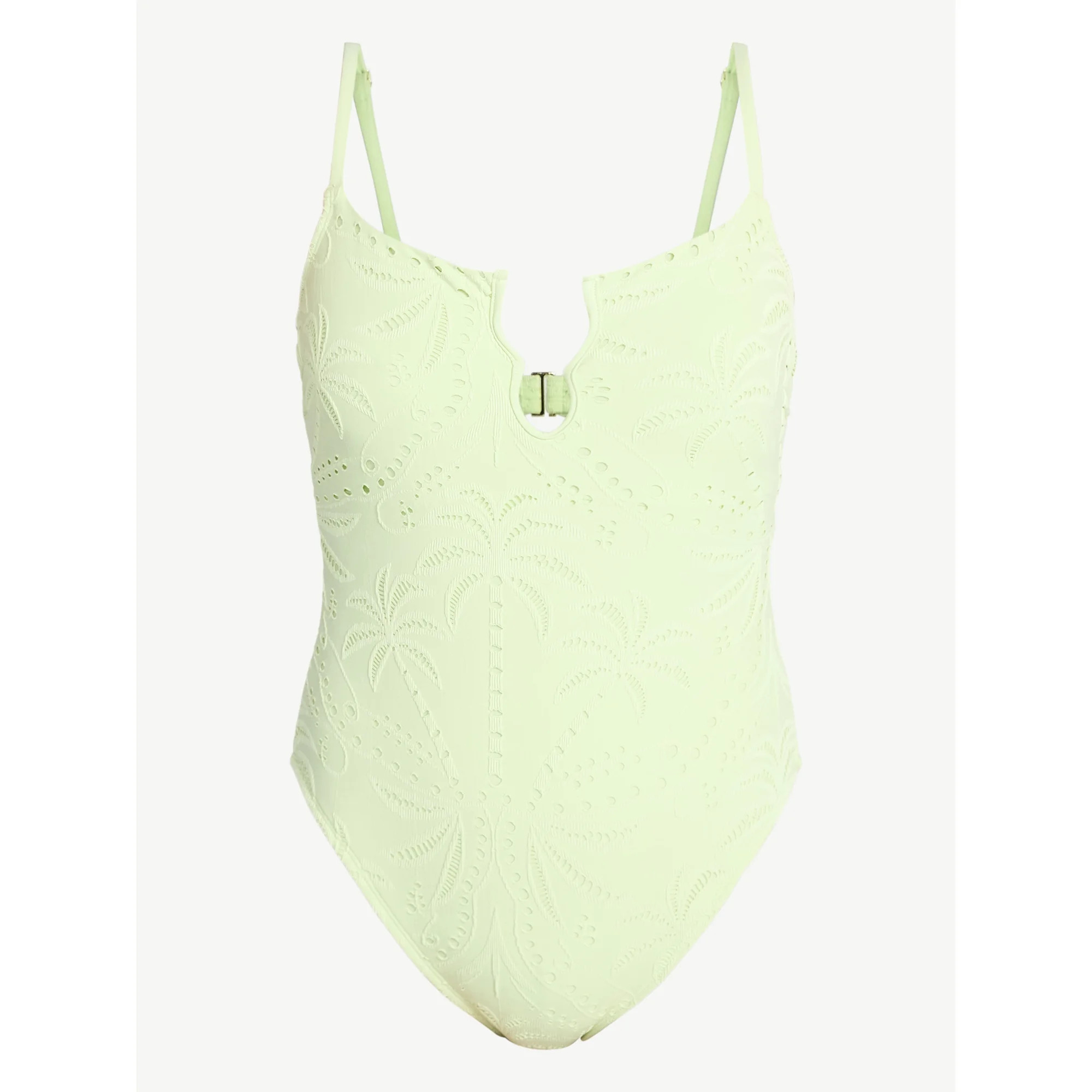 Time and Tru Women's and Women's Plus Size Eyelet Embroidered V Wire One Piece Swimsuit, Sizes XS... | Walmart (US)