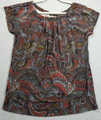 Outback Red Top Women’s Medium Paisley Floral Short Sleeve Stretch Jersey Scoop | eBay US