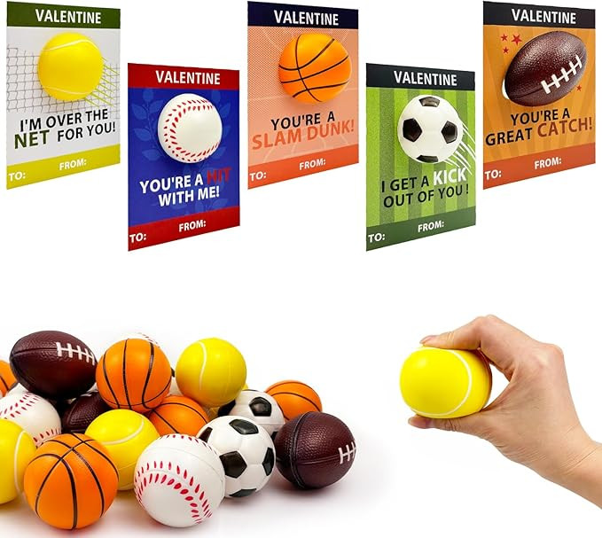 Sports Valentines Cards Gifts for Kids School Classroom - 24 Pack, Mini Foam Ball Toys with Excha... | Amazon (US)