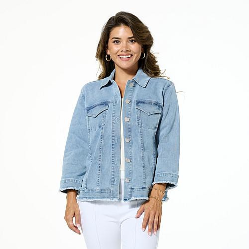 Colleen Lopez 3/4-Sleeve Denim Jacket with Frayed Hem - Blue - Size Large | HSN
