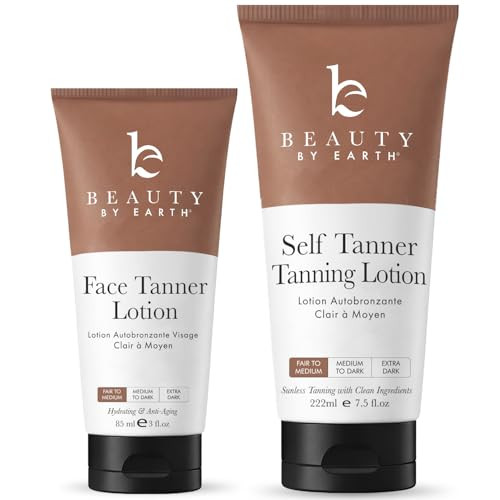 Self Tanner Face & Body - With Organic Aloe Vera & Shea Butter, Sunless Tanning Lotion, Bronzer Buildable Fair to Medium Tan, Fake Tan Self Tanners Best Sellers, 7.5oz (body) 3oz (face) | Amazon (US)