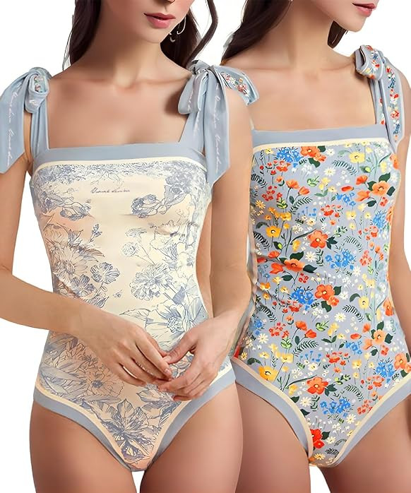 SKAYS Reversible Floral One Piece Swimsuit Women Bathing Suit Vintage Cute with Adjustable Straps... | Amazon (US)