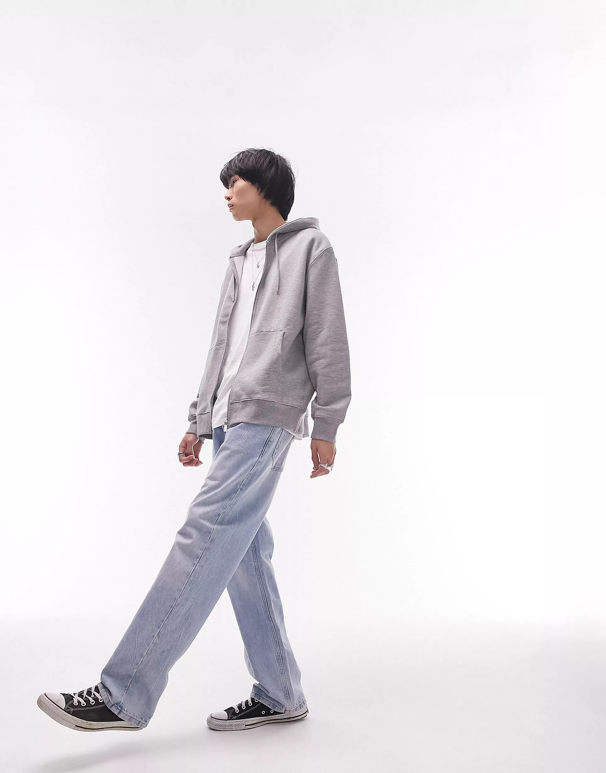 Topman - Hoodie met ritssluiting in gemêleerd grijs | ASOS (Global)