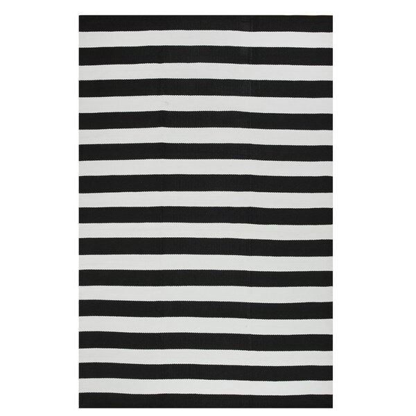 Fab Habitat, Indoor/Outdoor Floor Rug Nantucket Black/ White Contemporary Stripe Area Rug (6' x 9') - 6' x 9' | Bed Bath & Beyond