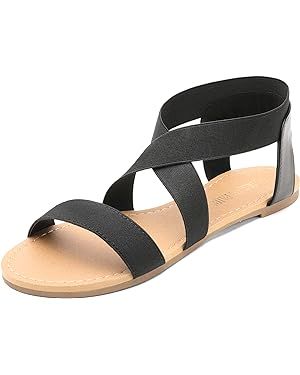 DREAM PAIRS Women's Elastic Ankle Strap Flat Sandals Summer Dressy Shoes Cute Strappy Gladiator S... | Amazon (US)