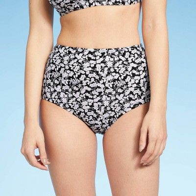 Women's Medium Coverage High Waist Seamed Bikini Bottom - Kona Sol™ Black/White | Target