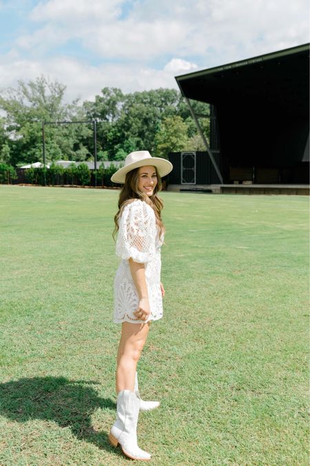 The perfect white lace cut out romper in a size 4. Boots in my true size 6.5. 

Mini Dress // White // Graduation // Boots // Concert // Country // 

#LTKStyleTip #LTKShoeCrush