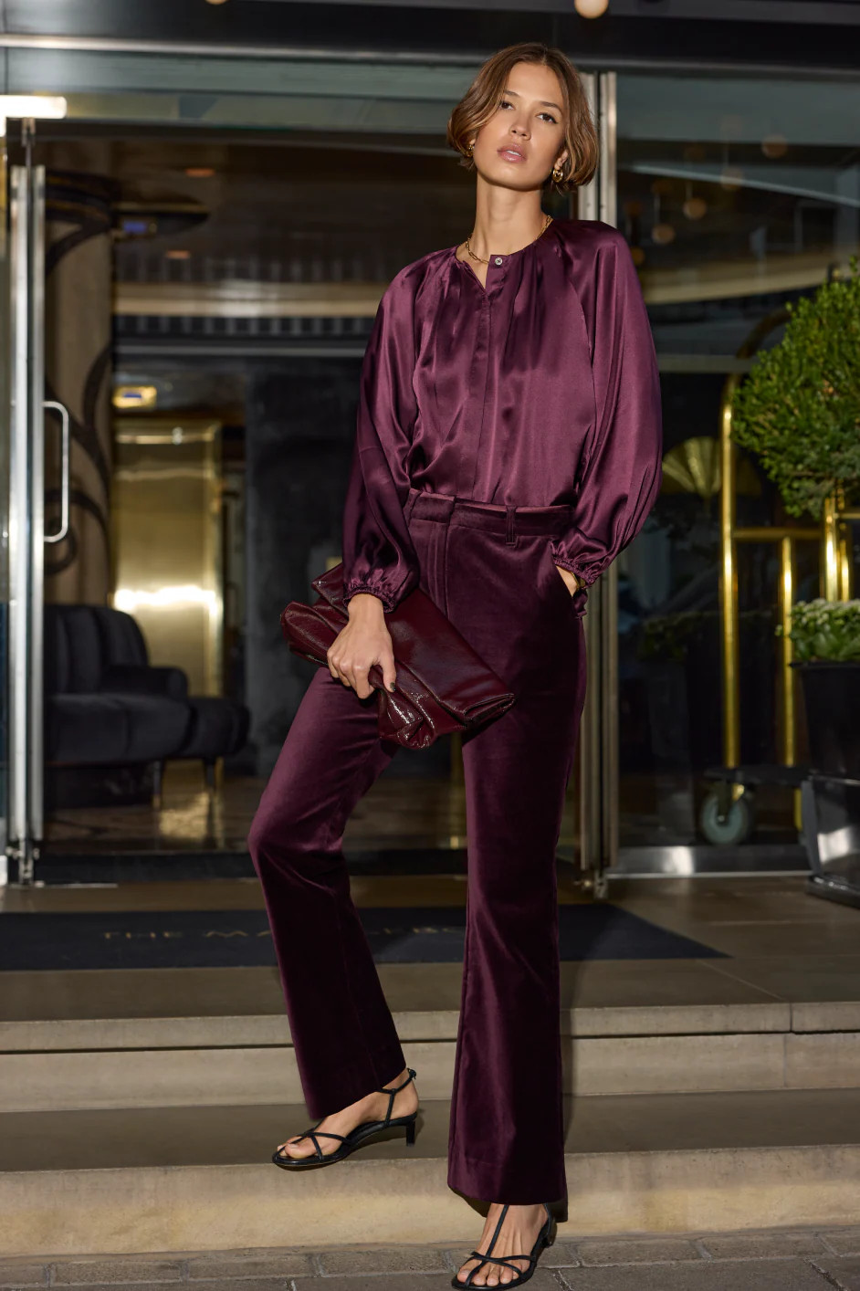 Cath x WYSE Taylor Cotton Velvet Bootcut Trouser - Deep Fig | WYSE London