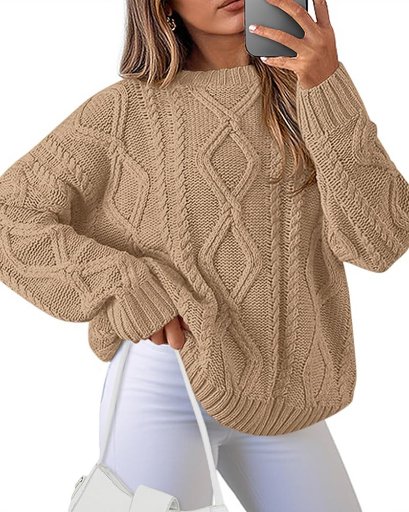 BTFBM Casual Women Long Sleeve Sweater 2026 Fall Ribbed Knit Pullover Loose Crewneck Cable Sweate... | Amazon (US)