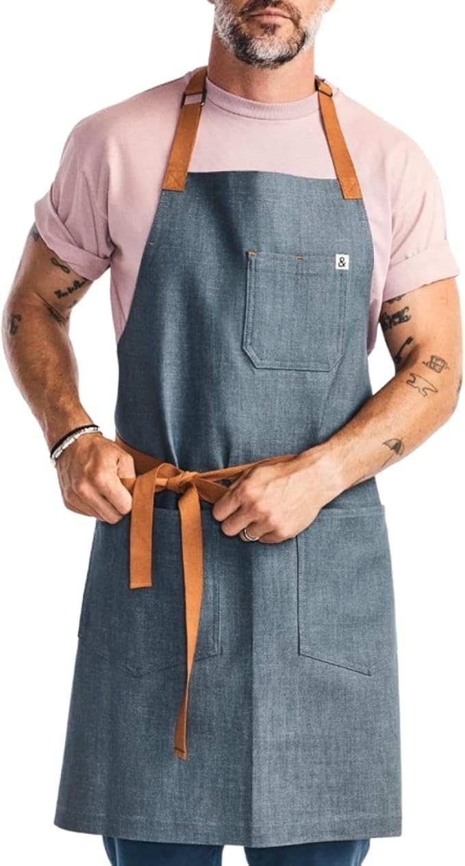 hedley & bennett Essential Apron - Heavy-Duty Denim Kitchen Apron with Pockets & Towel Loop - Pro... | Amazon (US)