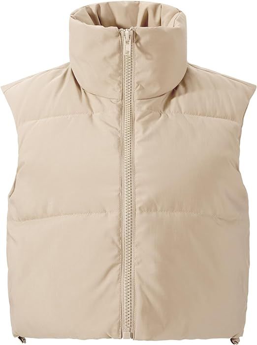 Yioaga Cropped Puffer Vest For Women Lightweight Sleeveless Gilet High Stand Collar Zip Up Oversi... | Amazon (US)