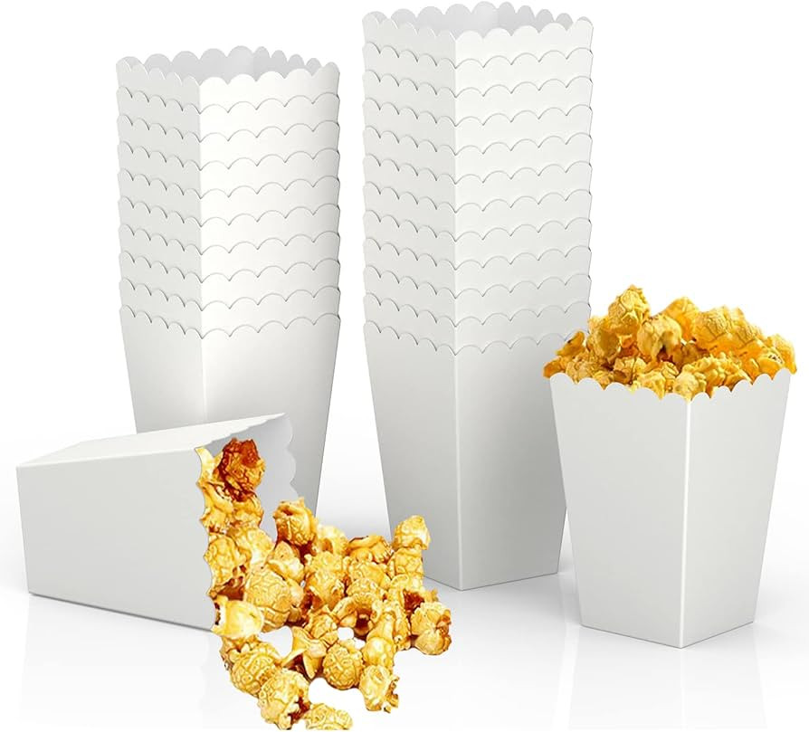 36 Pack White Popcorn Boxes, 2.2 x 4.2 x 3 inch Mini Popcorn Boxes for Movie Night Decorations | Amazon (US)