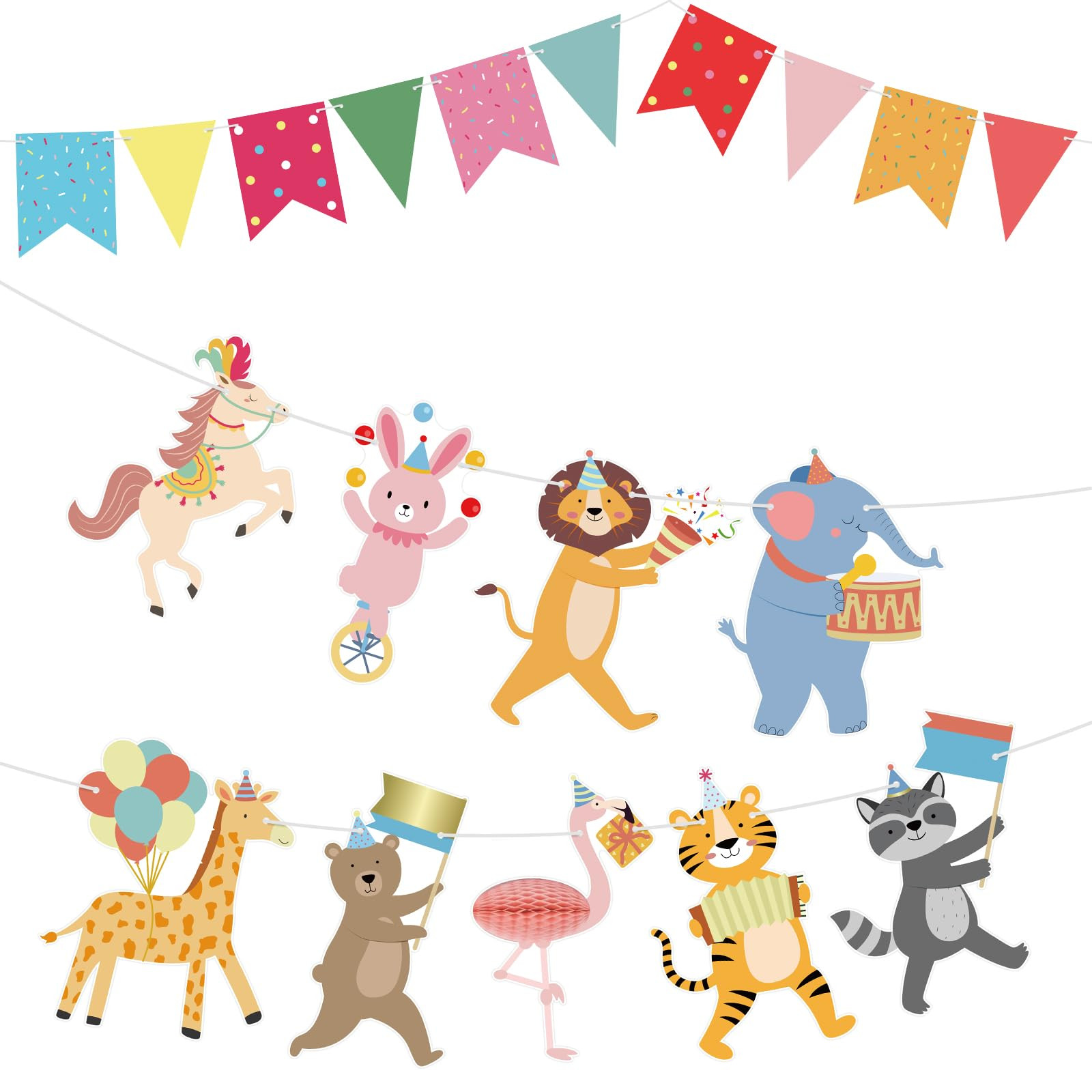 Hooqict Animal Party Banner with Colorful Pennant Banner Flag Animal Parade Birthday Decorations ... | Amazon (US)