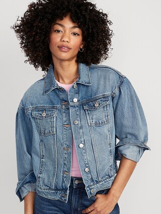 Tapered Puff-Sleeve Non-Stretch Jean Jacket for Women | Old Navy (US)