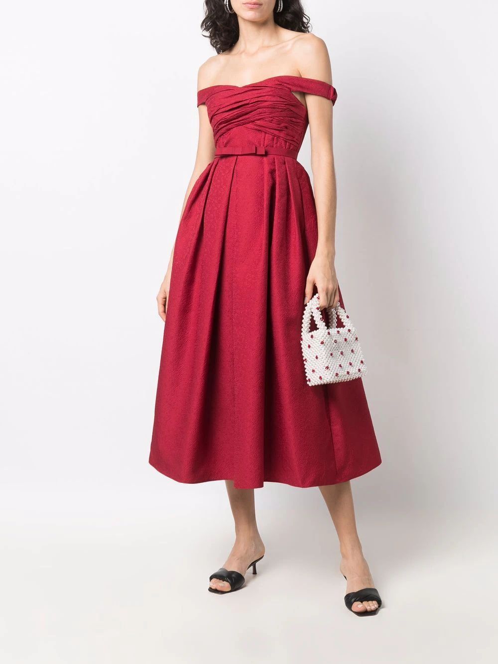 textured off-shoulder midi dress | Farfetch (US)