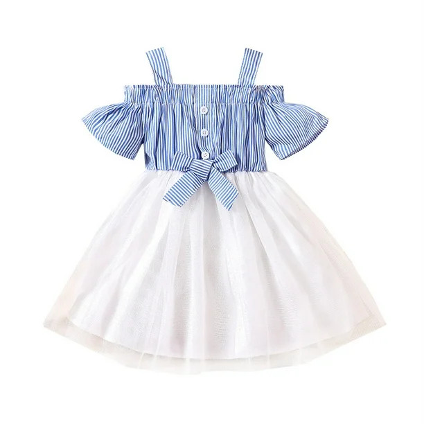 Spring Dresses for Girls New Striped Lace Sleeveless Ruffles Sundress - Walmart.com | Walmart (US)