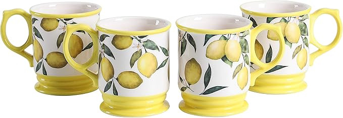 Bico Lemon Dreams Ceramic Coffee Mugs Set of 4, 20 oz Large Tea Cups with Handle, Aesthetic Latte... | Amazon (US)